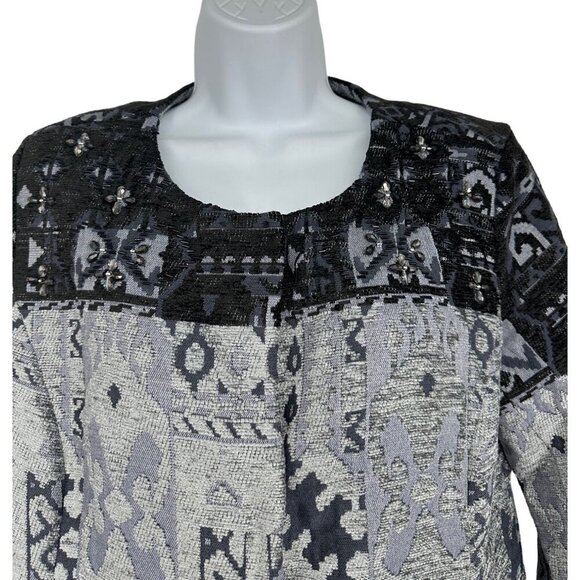 SUSAN GRAVER Artisan Embellished Snap Close Tapestry Jacket Grey Size 6 - Picture 4 of 12